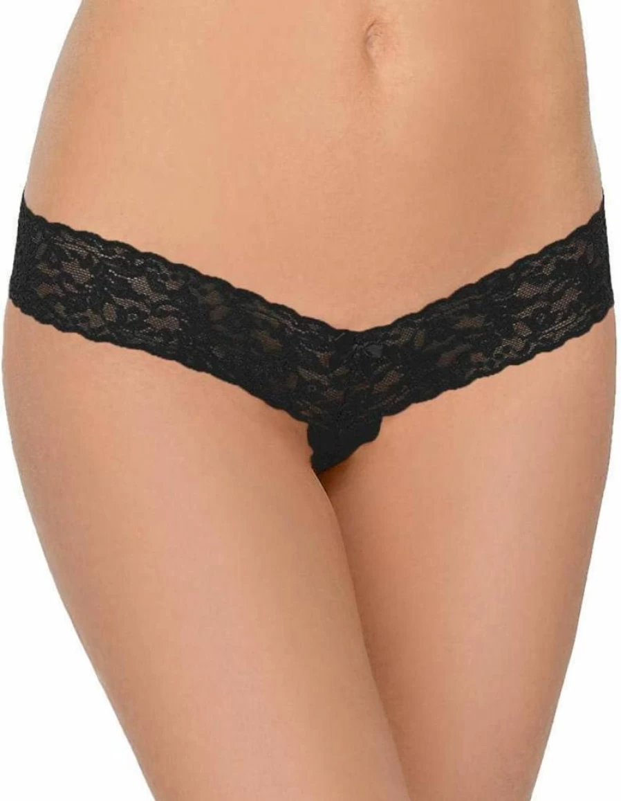 Hanky Panky Signature Black Lace Crotchless Thong One Size 0-12 for Women
