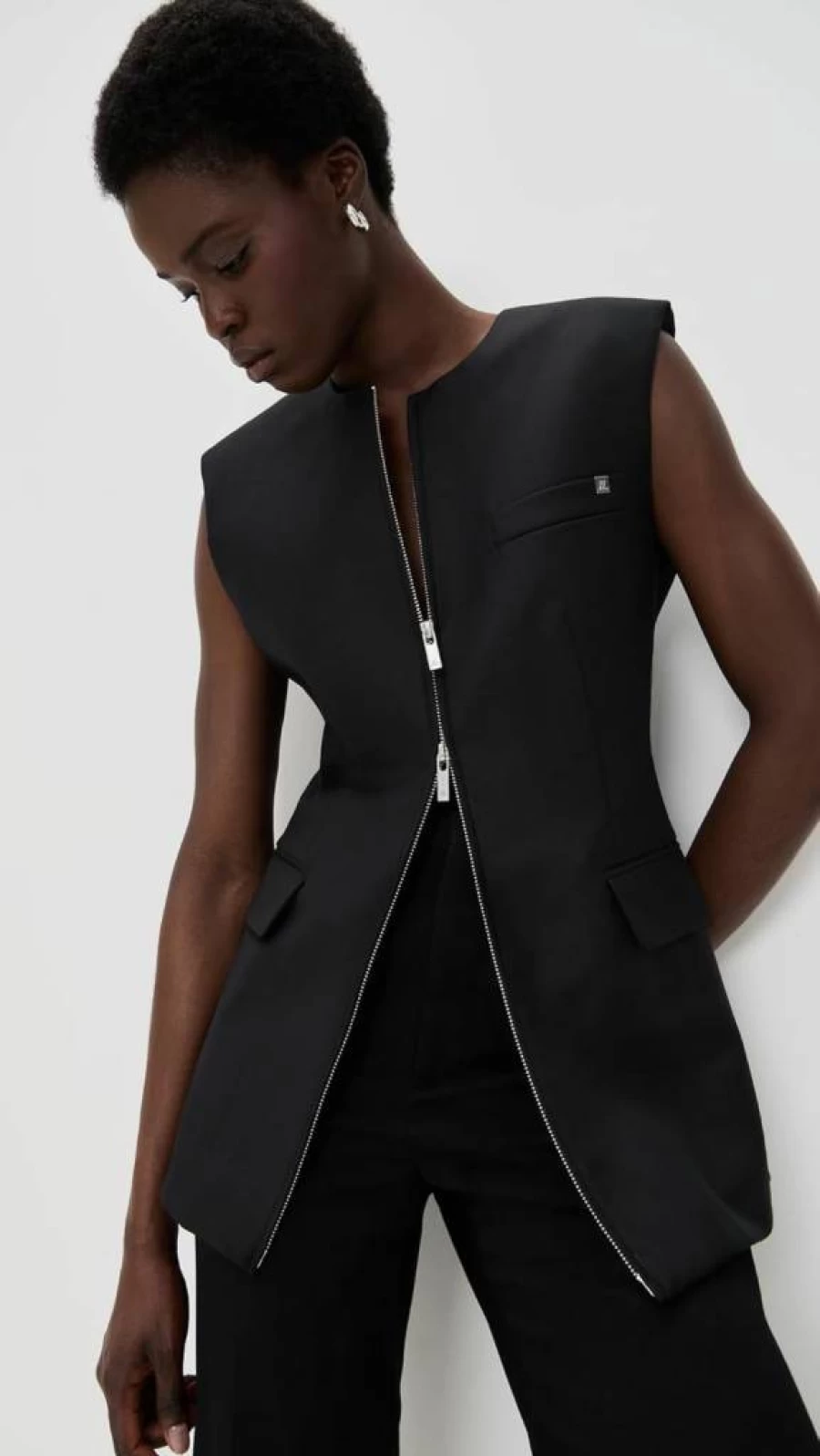 Helmut Lang Women's Zip-Front Blazer Vest - Slim Fit Modern Tailored Jacket