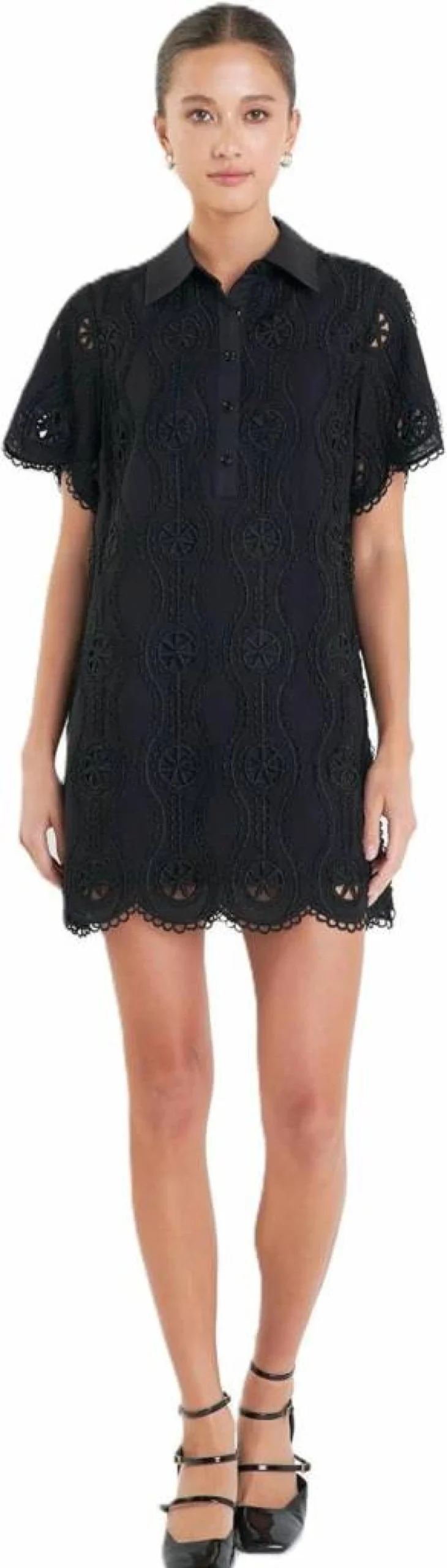 English Factory Women's Floral Embroidered Cotton Short Sleeve Mini Dress