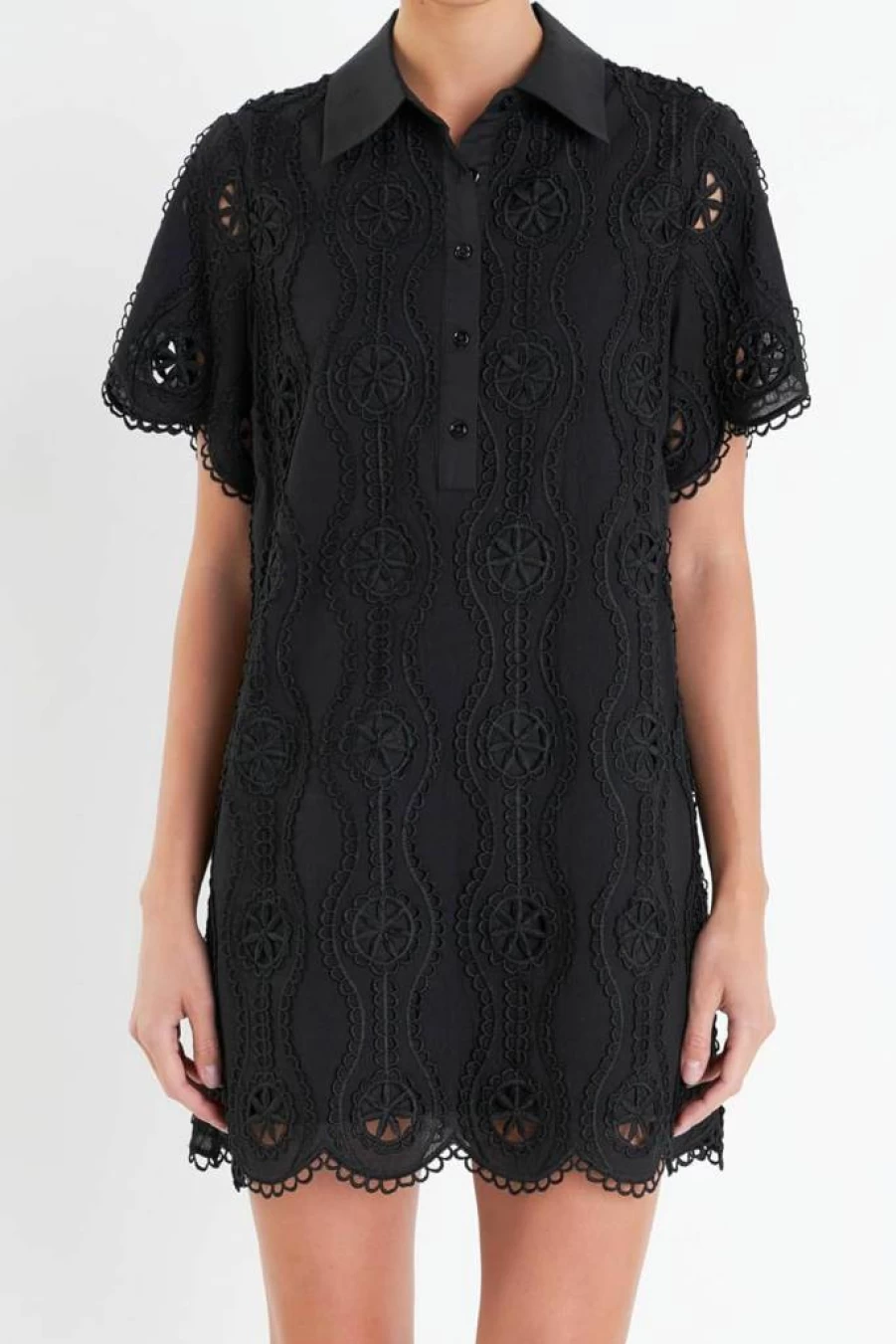 English Factory Women's Floral Embroidered Cotton Short Sleeve Mini Dress