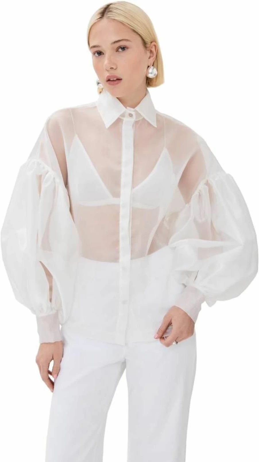 By Efrain Mogollon Women's Sheer Organza Blouse – Elegant Agua Floral Top for Women