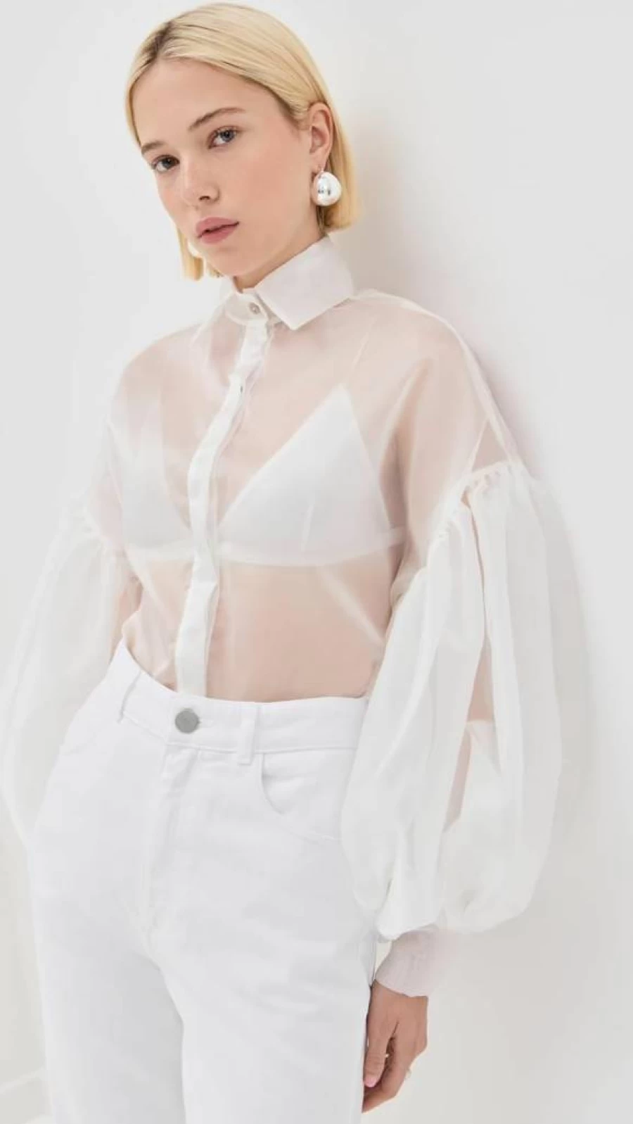 By Efrain Mogollon Women's Sheer Organza Blouse – Elegant Agua Floral Top for Women