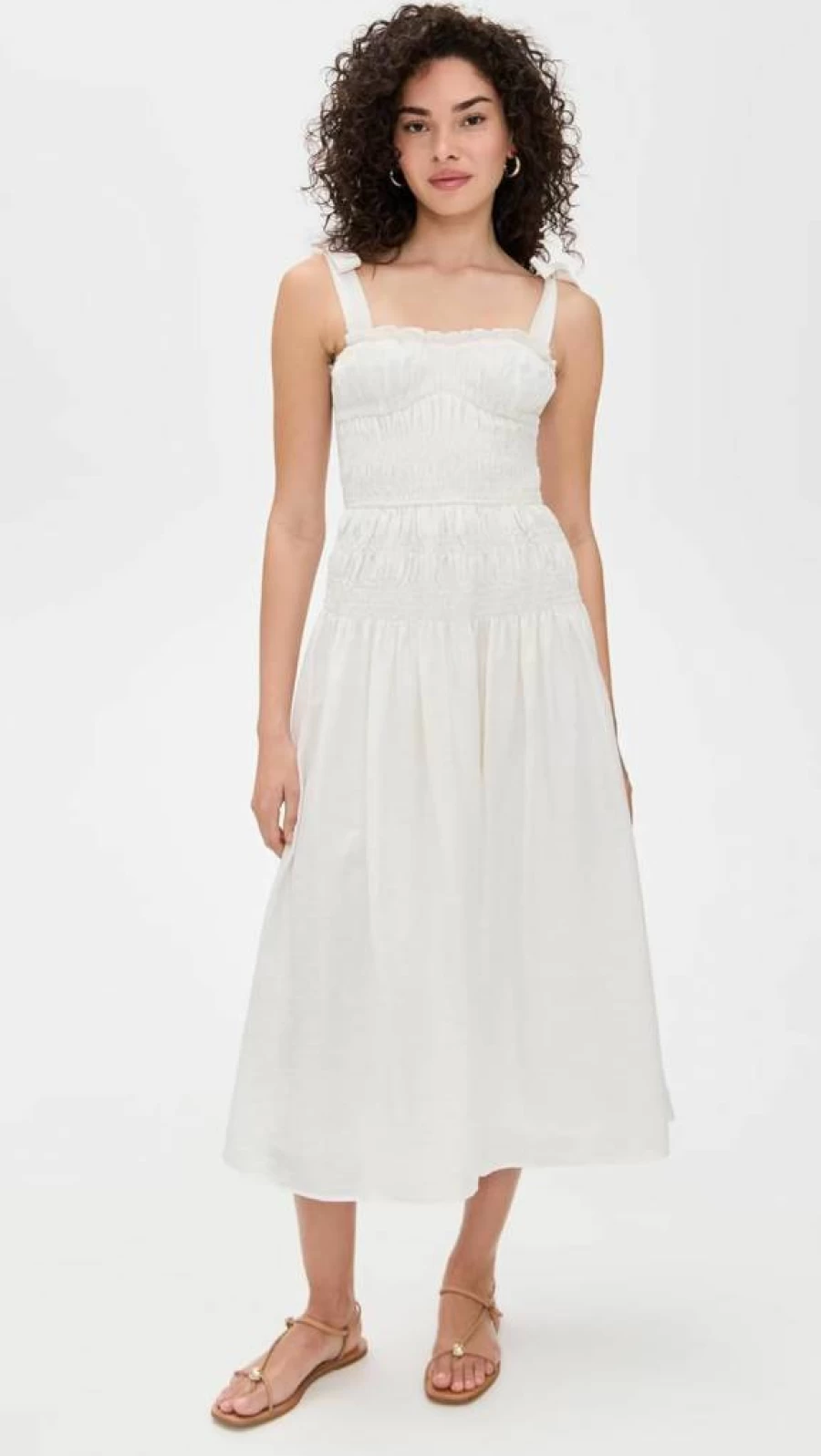 MOON RIVER Women's Flowy Adjustable Strap Shirred Midi Dress - Summer Boho Chic Beach Dress