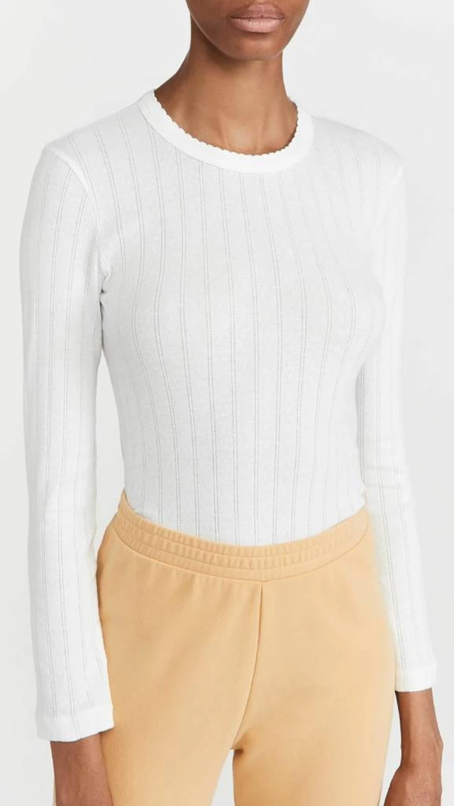 Leset Women's Pointelle Slim Fit Knit Top - Soft Stretch Casual Long Sleeve Shirt