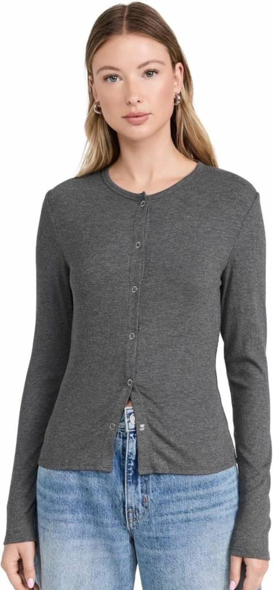 LNA Women's Gabriella Ribbed Snap Henley Top - Stylish Button-Up Casual Shirt