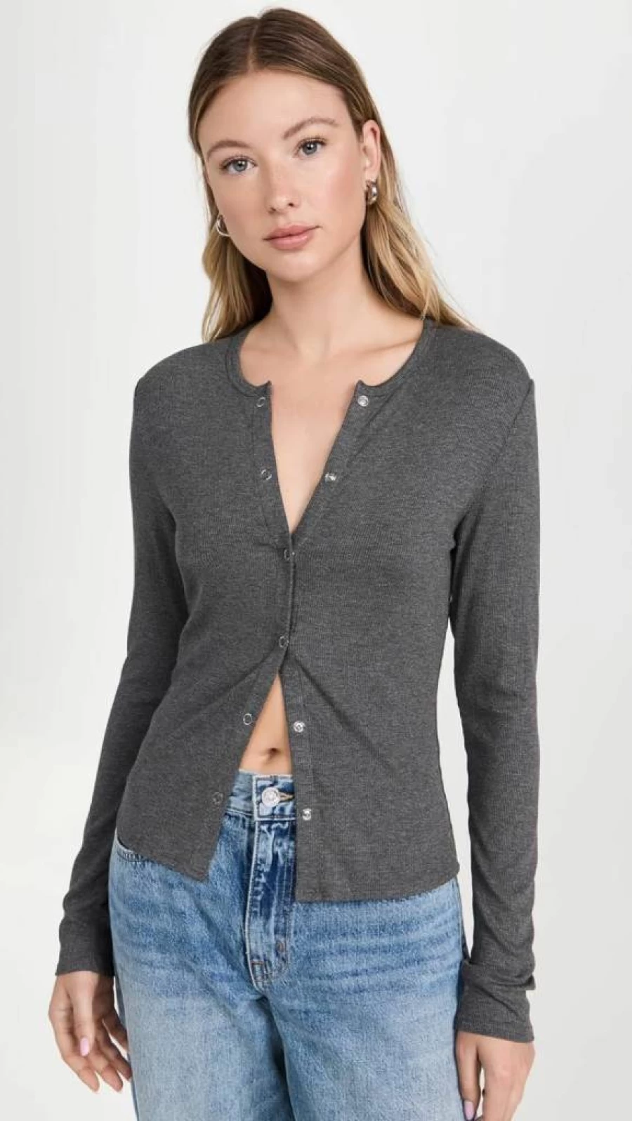 LNA Women's Gabriella Ribbed Snap Henley Top - Stylish Button-Up Casual Shirt