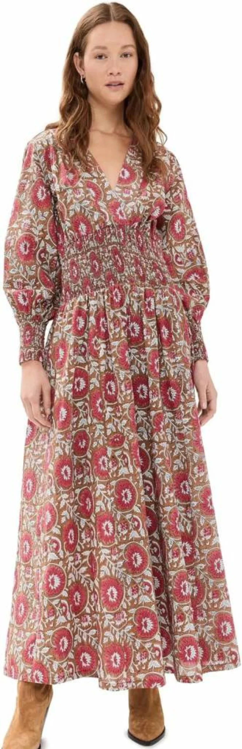 Culthera Women's Manila Rose Floral Print Block Print Dress