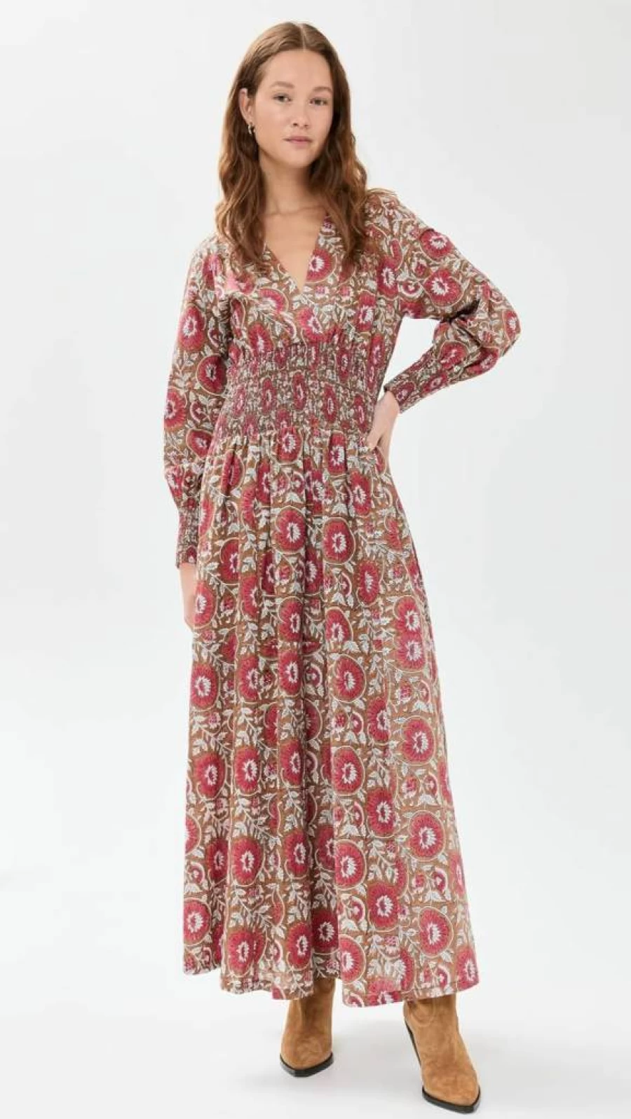 Culthera Women's Manila Rose Floral Print Block Print Dress