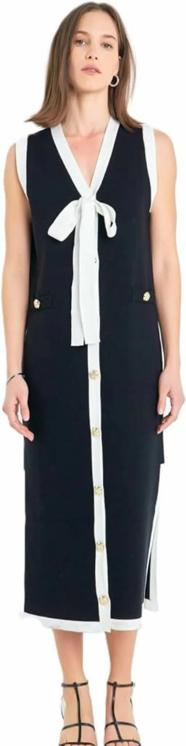 English Factory Women's Ribbon Tie Knit Midi Dress - Elegant Casual Style