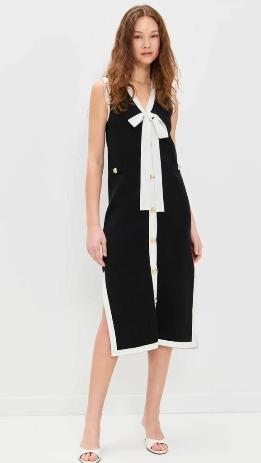 English Factory Women's Ribbon Tie Knit Midi Dress - Elegant Casual Style