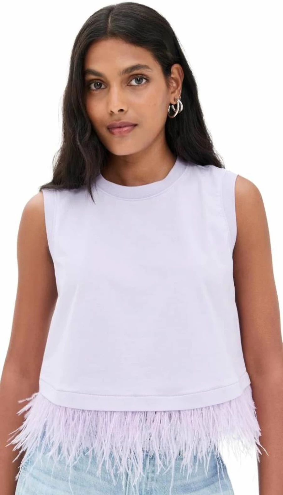 Cinq a Sept Women's Cropped Feather Print T-Shirt | Stylish Short Top