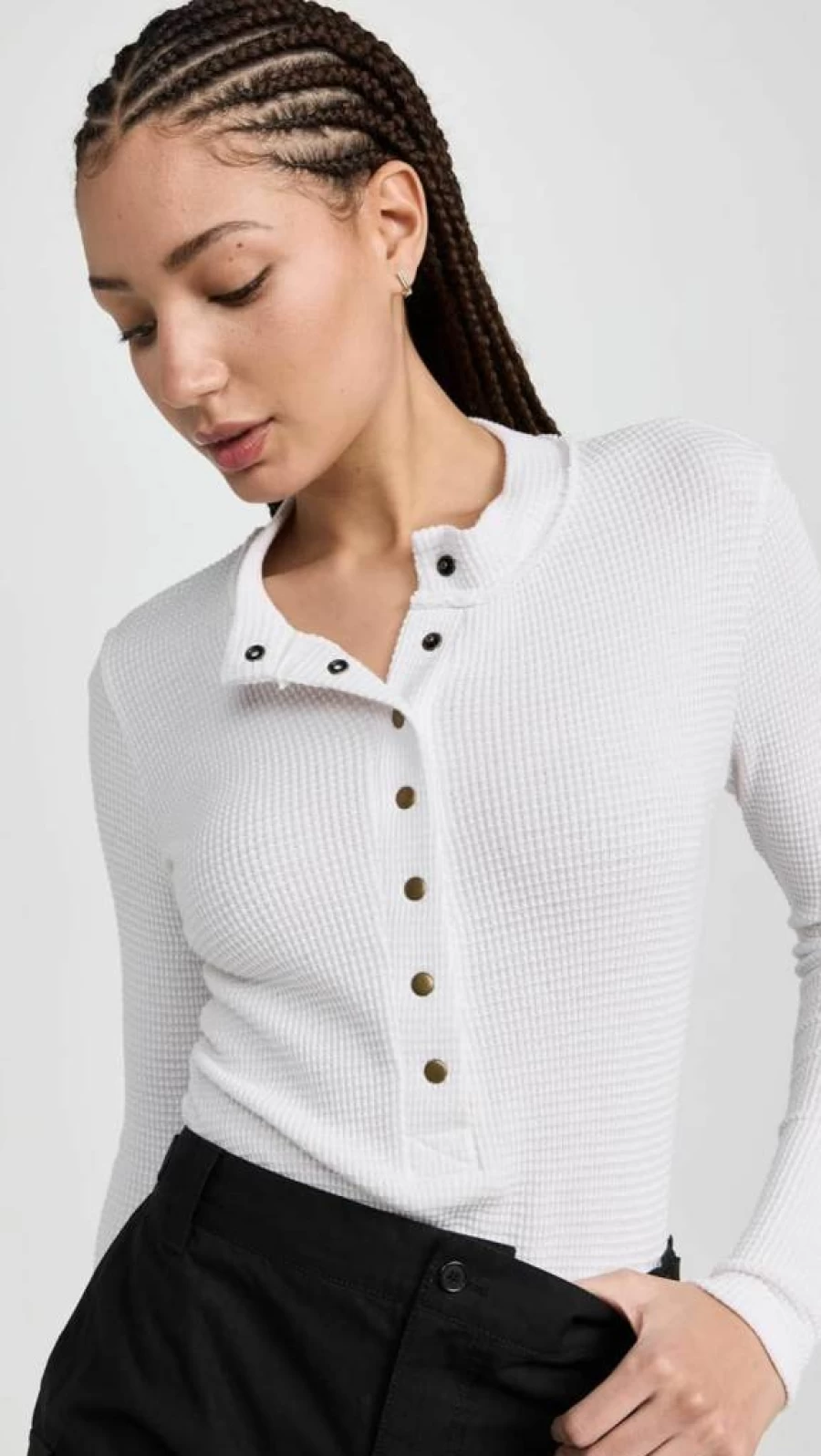 ASKK NY Women's Snap Button Henley T-Shirt - Casual Short Sleeve Top for Women