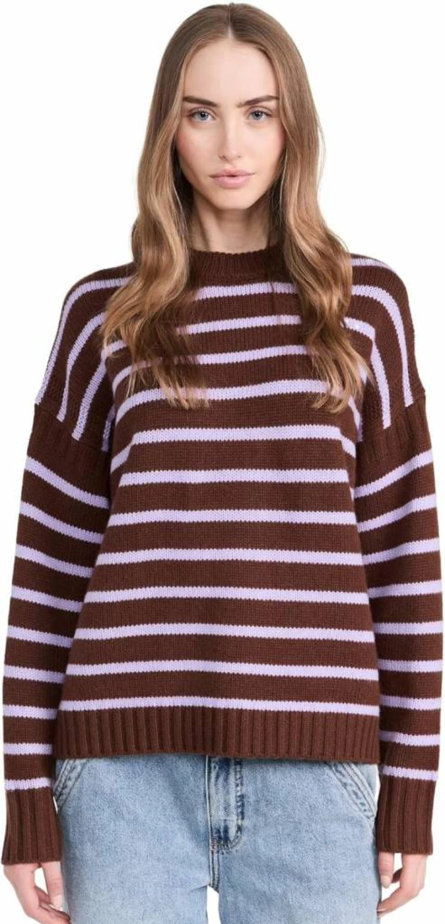 White + Warren Women's Striped Cashmere Blend Crewneck Sweater