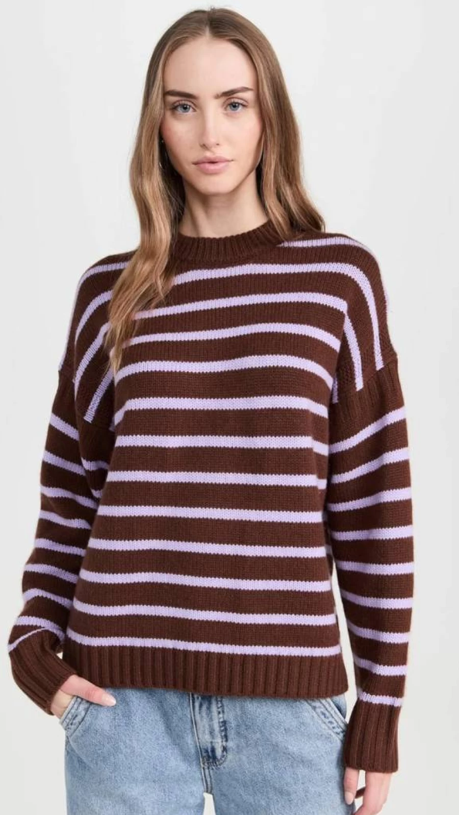 White + Warren Women's Striped Cashmere Blend Crewneck Sweater
