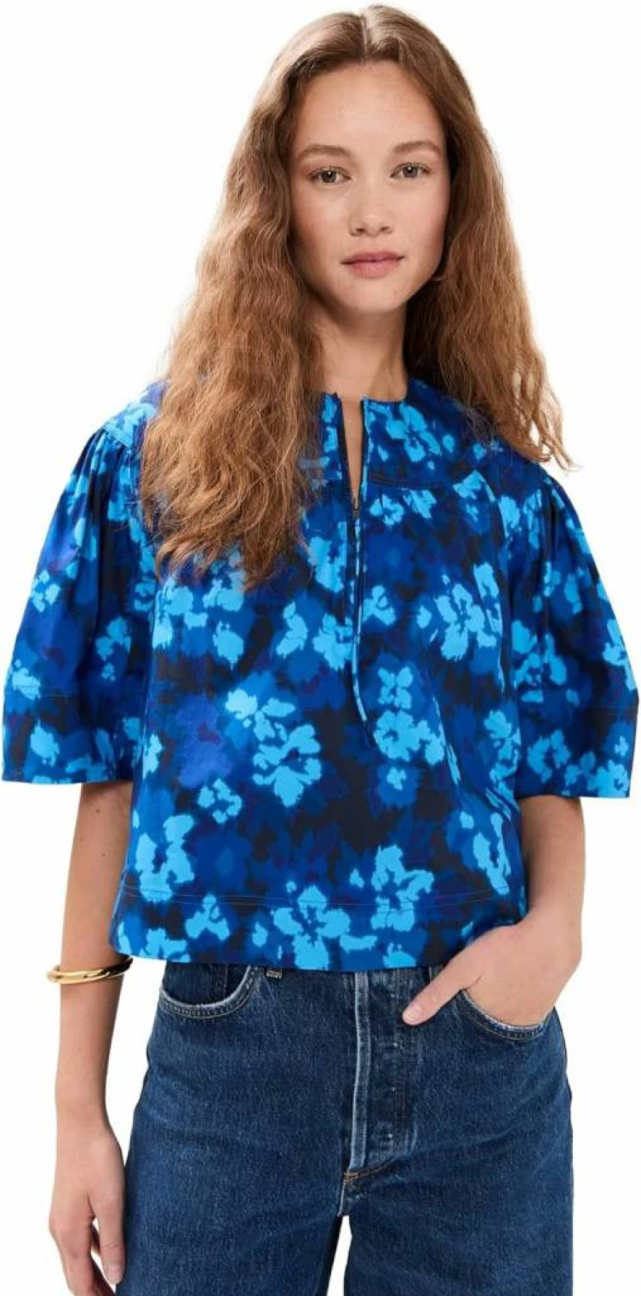 Ulla Johnson Women's Luz Top - Floral Print Blouse with V-Neck and Puff Sleeves
