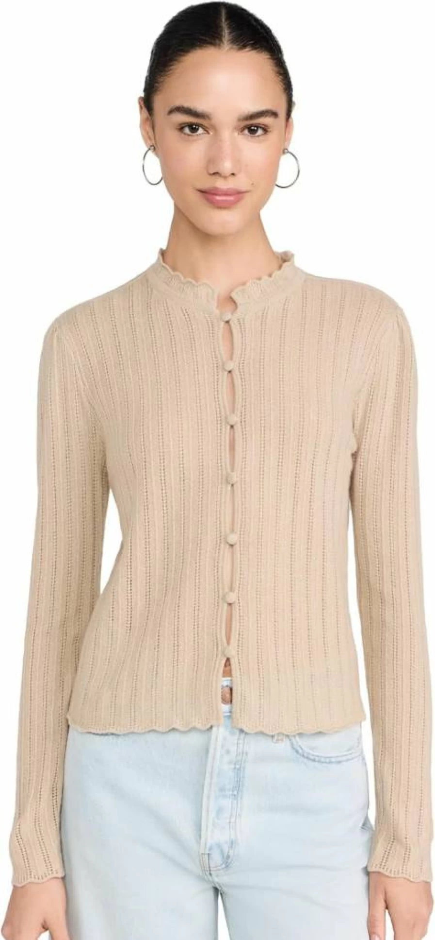 FRAME Women's Cashmere Cardigan with Ruffle Neck Detail