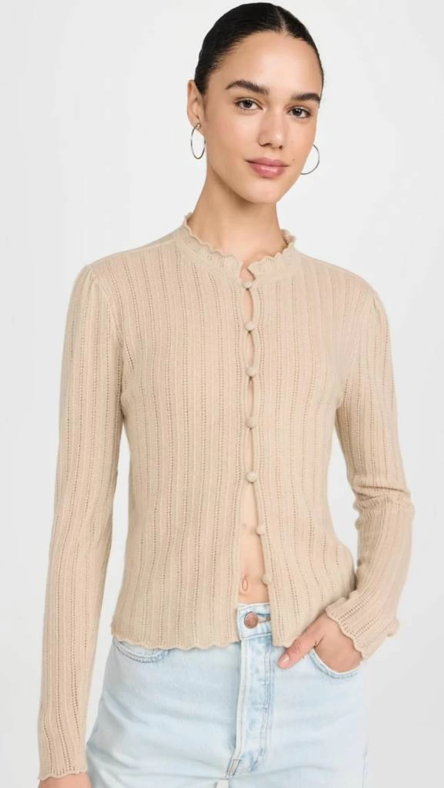 FRAME Women's Cashmere Cardigan with Ruffle Neck Detail