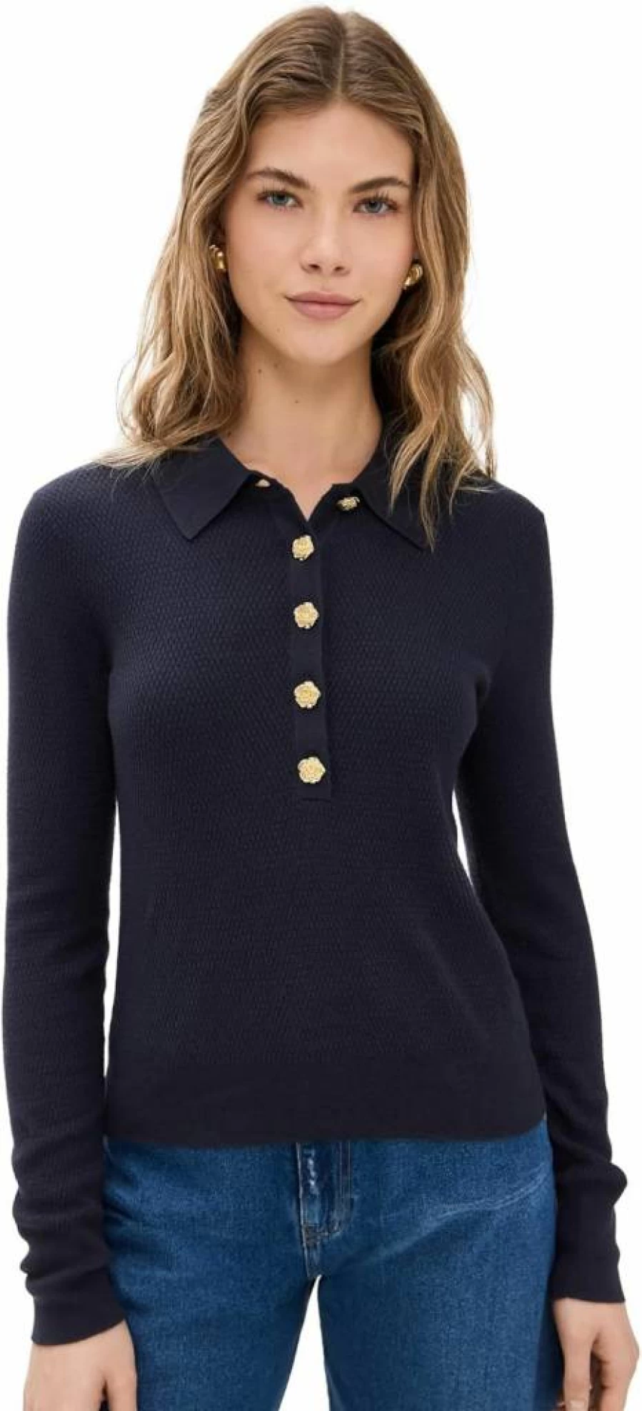 L'AGENCE Women's Sterling Button-Down Collar Sweater in Jewel Tone