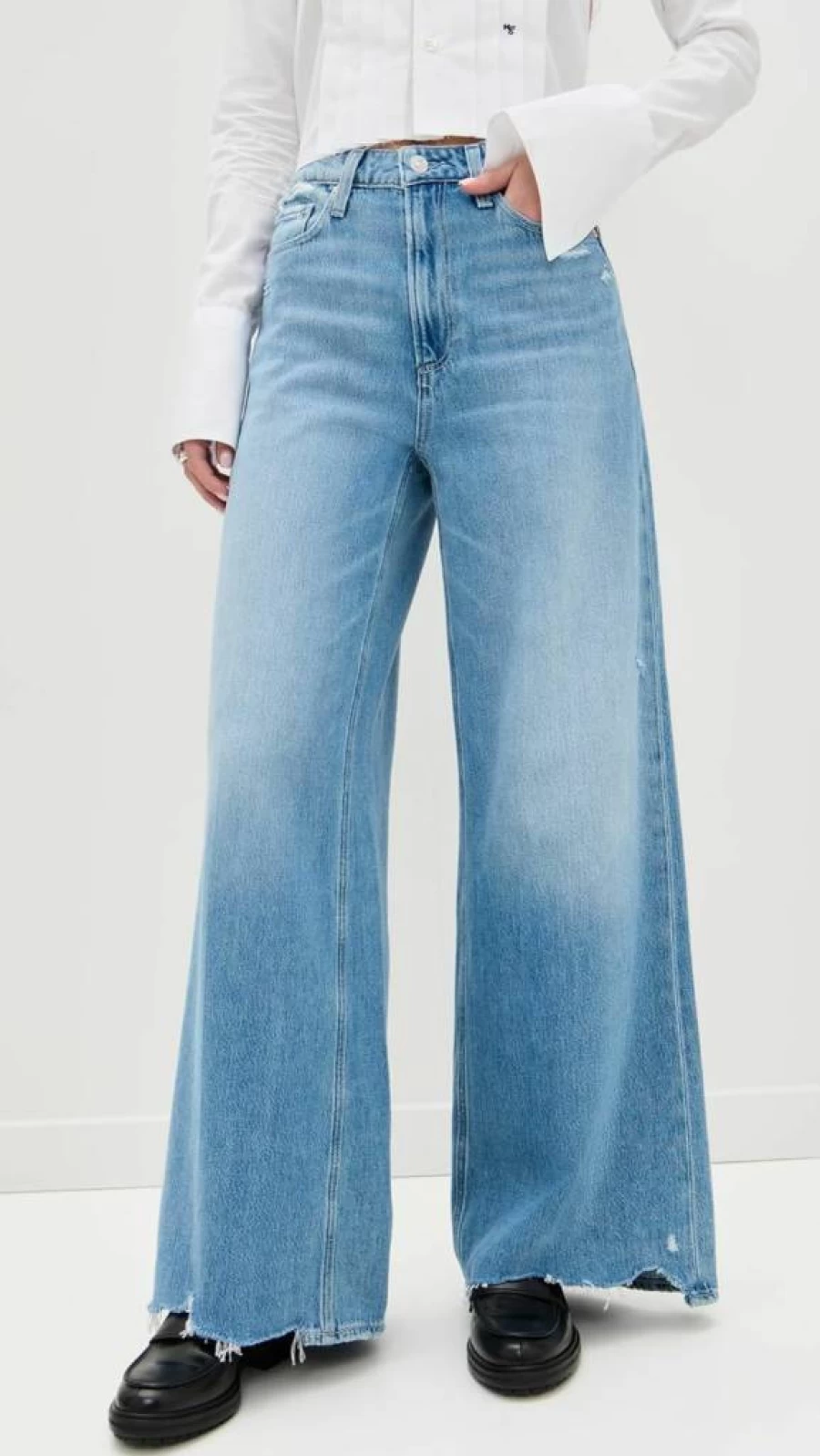 PAIGE Women's Portia High-Rise Straight-Leg Jeans - 32" Rumors With Rock Hem Distressed Denim