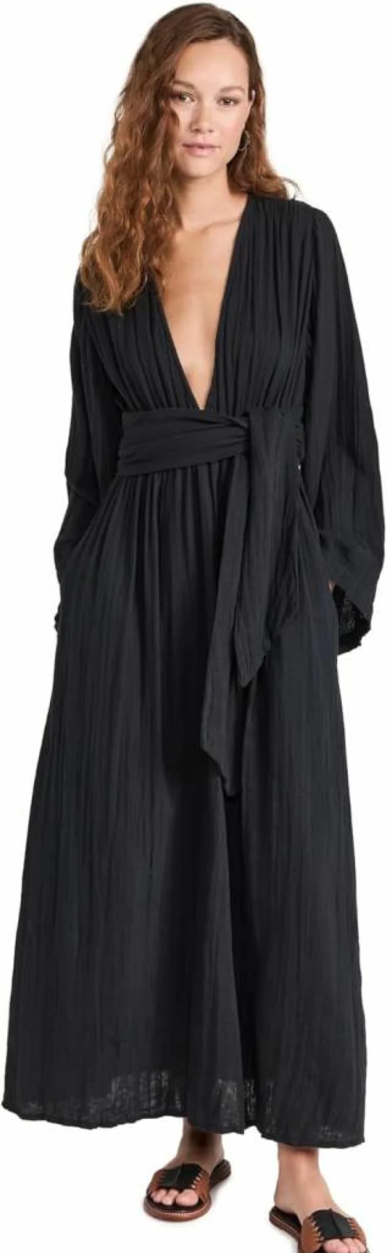 Mara Hoffman Blair Long Sleeve Deep V-Neck Maxi Dress for Women