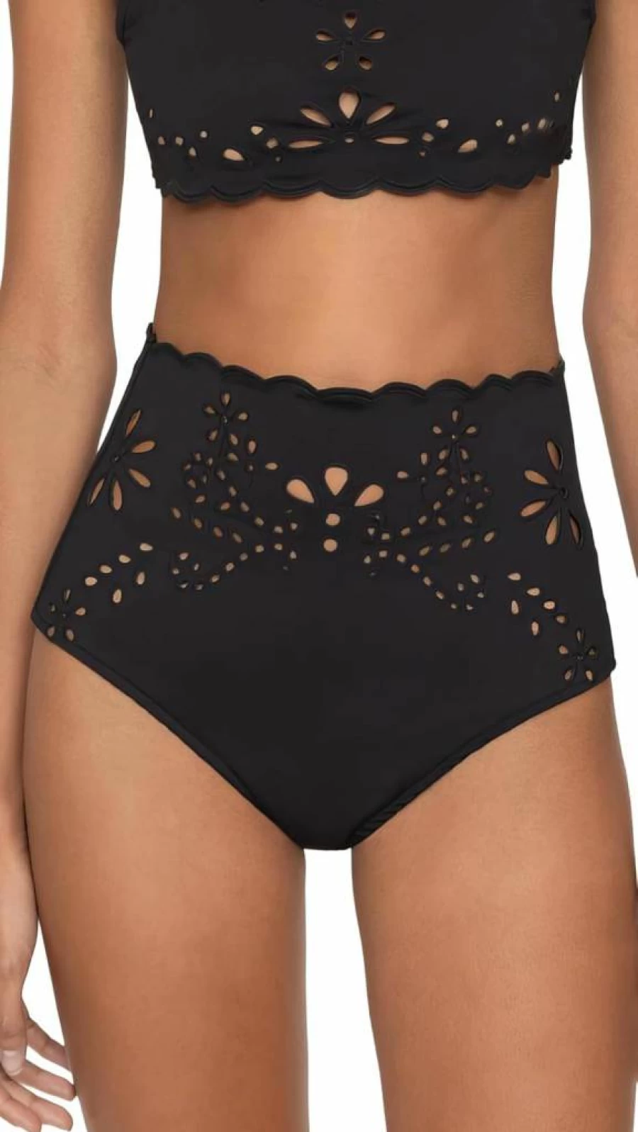 Sea Women's High Waisted Bikini Bottoms with Floral Embroidery - Stylish Swimwear for Women