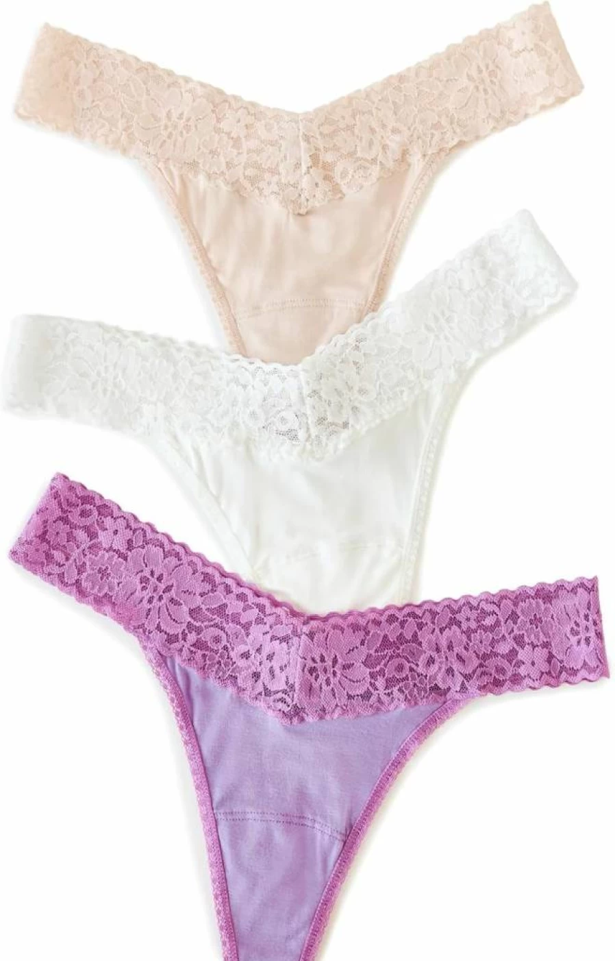 Hanky Panky Women's 3 Pack Thong Underwear - Light Ivory & Purple - Original Rise - One Size Fits All