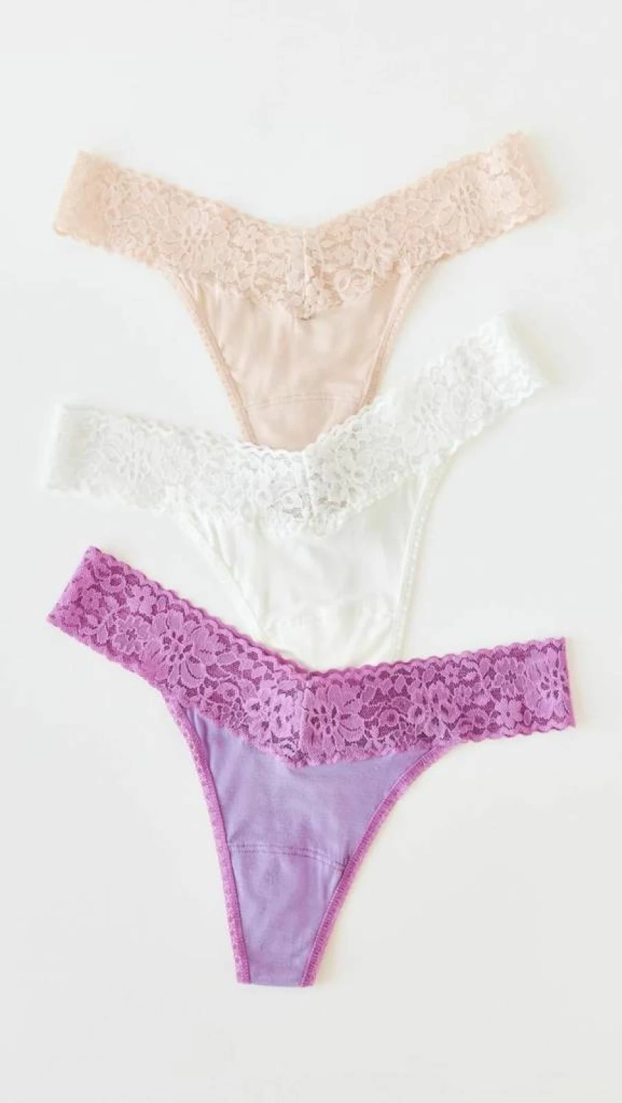 Hanky Panky Women's 3 Pack Thong Underwear - Light Ivory & Purple - Original Rise - One Size Fits All