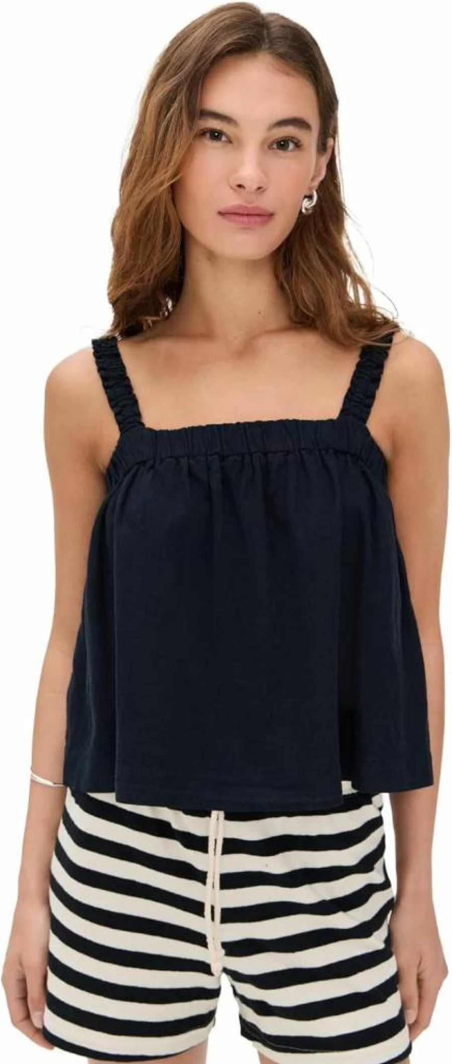 Stateside Women's Linen Ruched Shoulder Tank Top - Breathable Summer Blouse