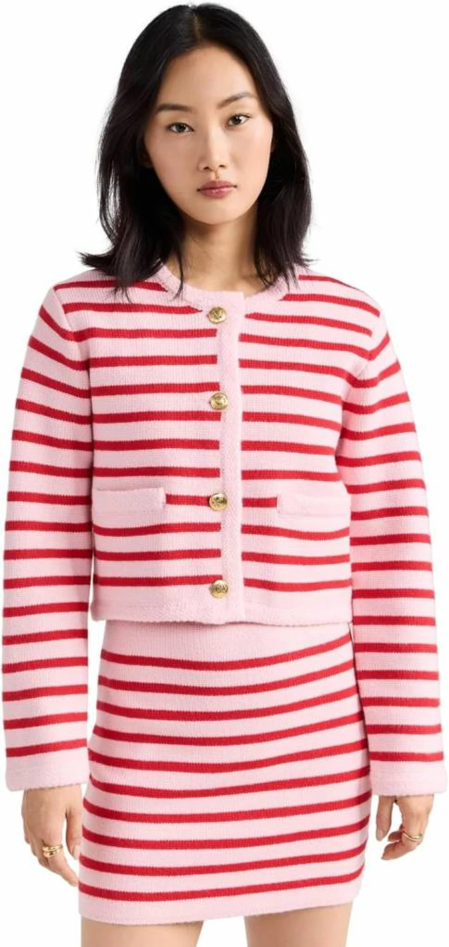 English Factory Women's Striped Knit Cardigan Sweater - Cozy Casual Long Sleeve Open Front
