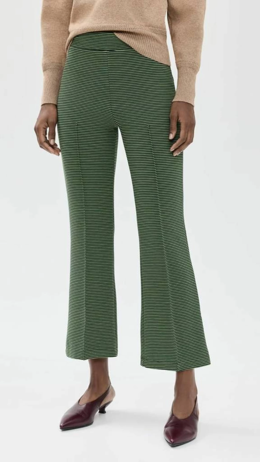 DONNI. Women's Striped Kick Flare Pants - High Waisted Stretch Comfort Fit