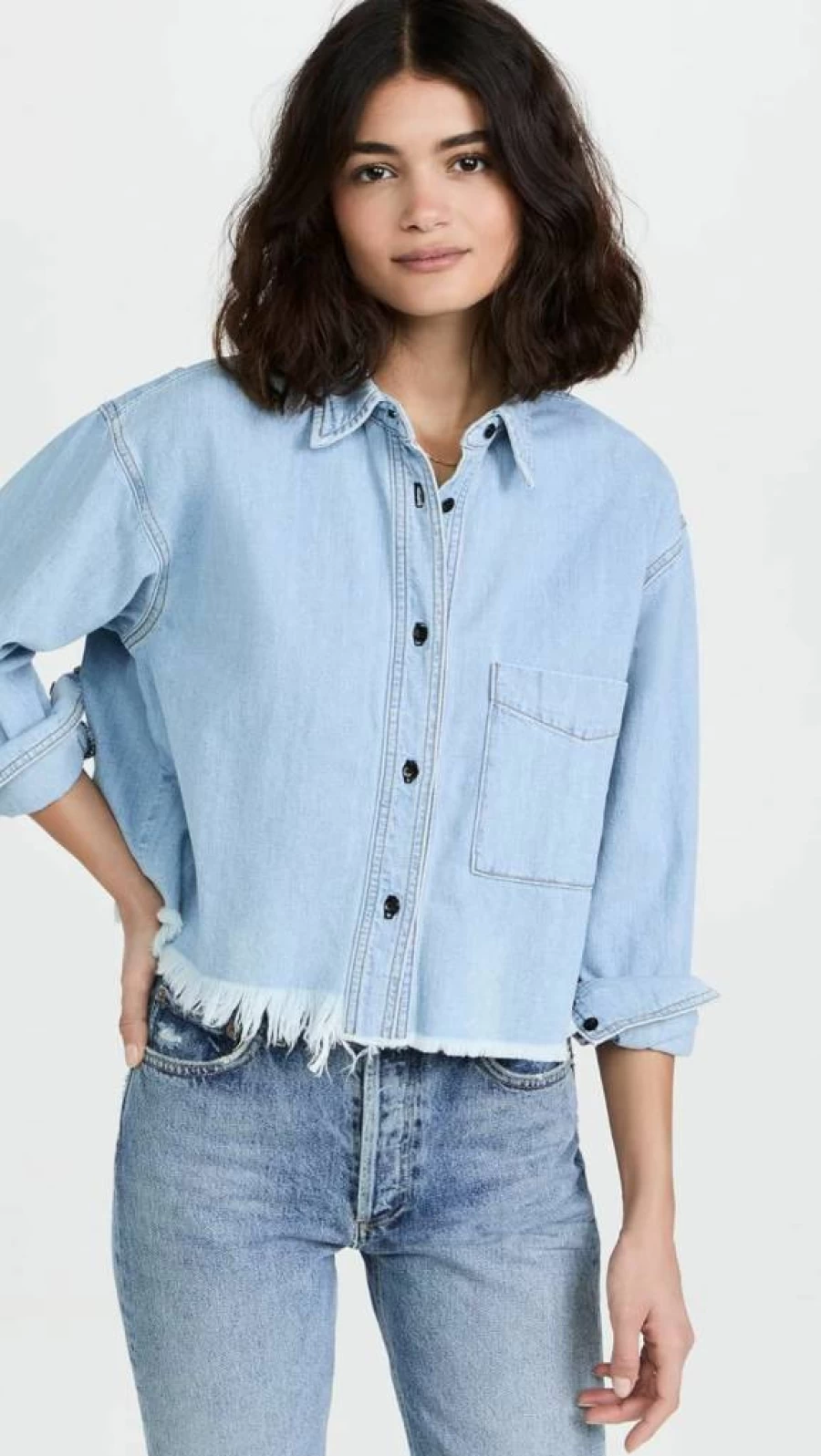 ASKK NY Women's Denim Shirt - Stylish Casual Button-Up Jean Shirt for Women