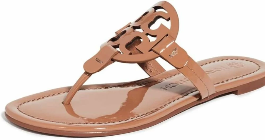 Tory Burch Women's Miller Embellished Leather Sandals – Stylish Designer Flat Slides for Women