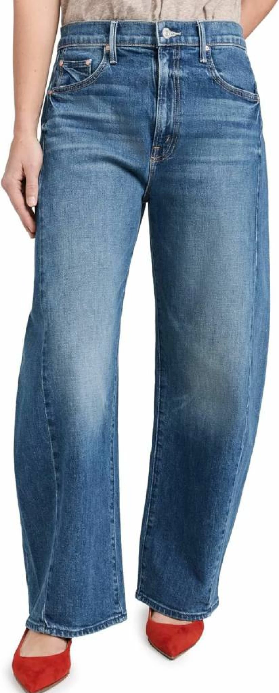 MOTHER Women's Lil Half Pipe High-Rise Distressed Flood Jeans