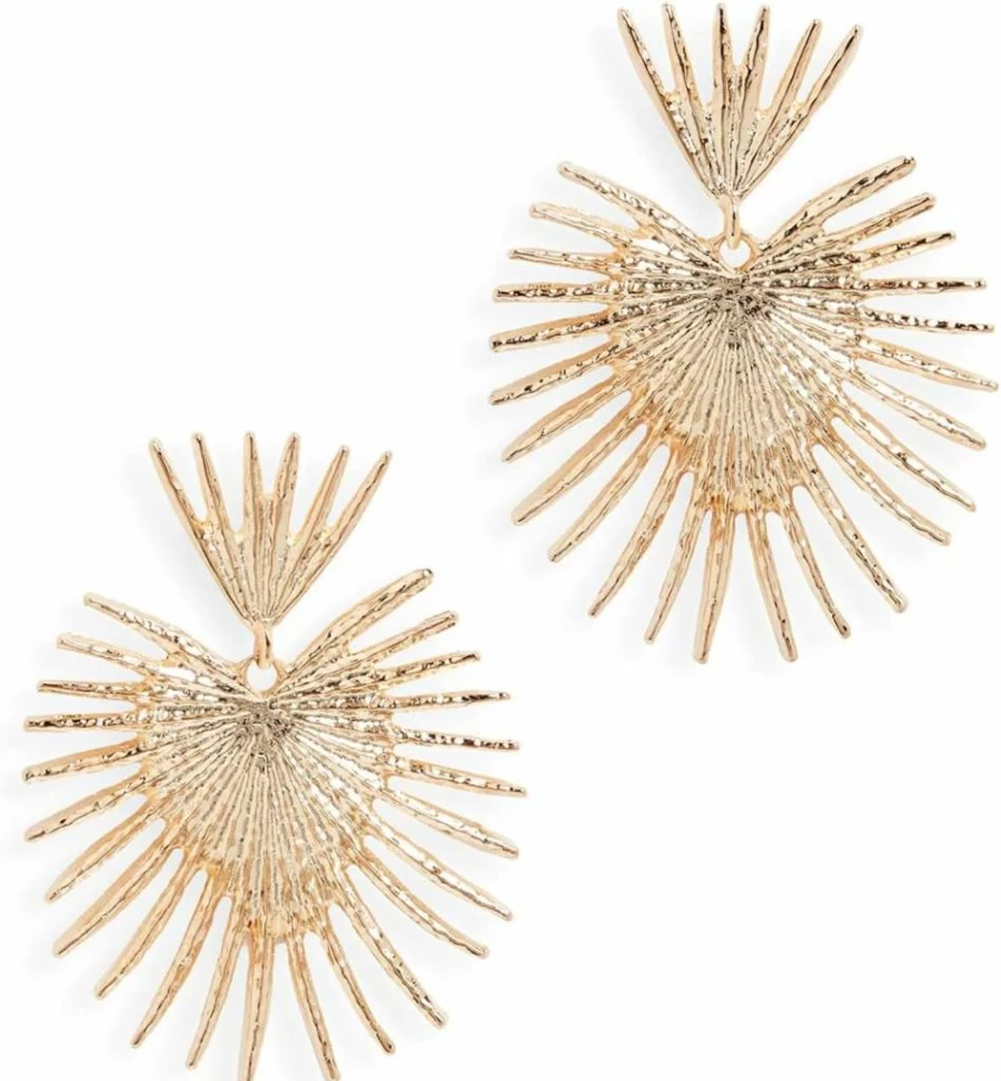 Kenneth Jay Lane Gold-Tone Fan Drop Earrings for Women - Elegant Post Dangle Earrings