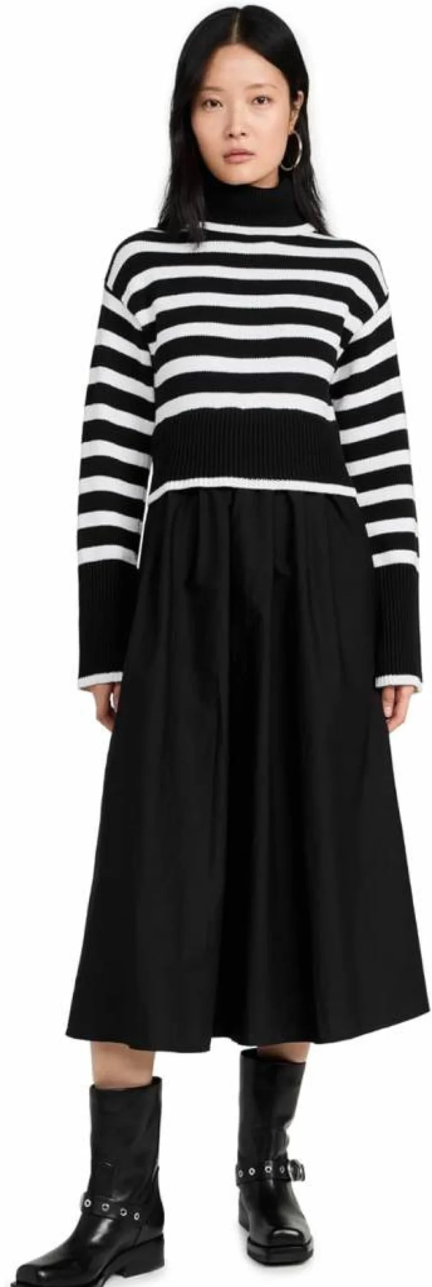 MOON RIVER Women's Striped Turtleneck Sweater Dress Long Sleeve Casual Knitwear