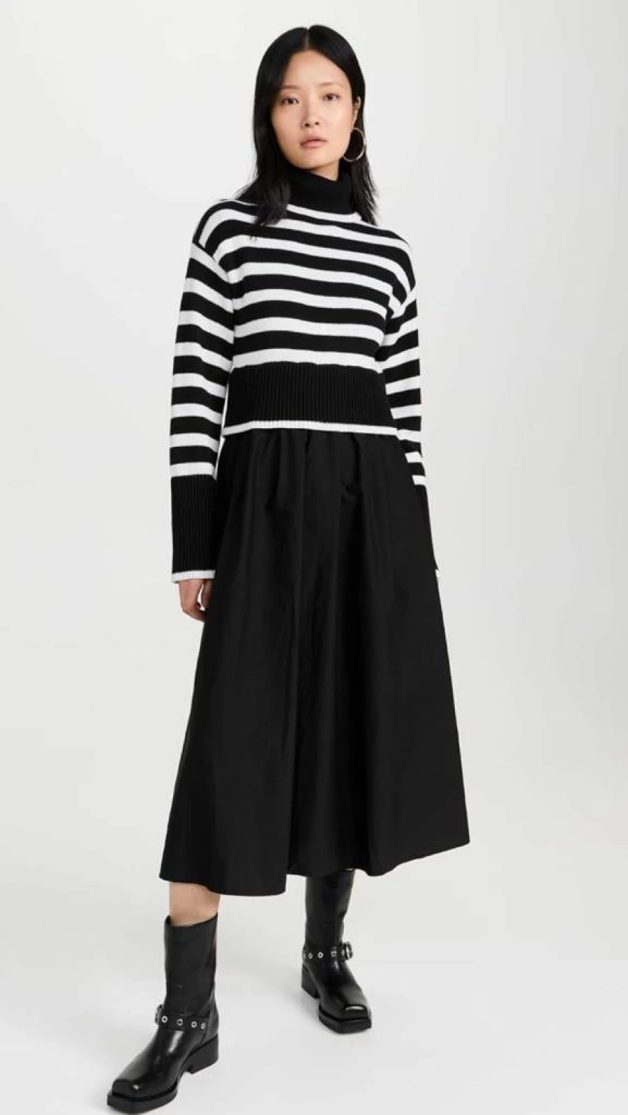 MOON RIVER Women's Striped Turtleneck Sweater Dress Long Sleeve Casual Knitwear