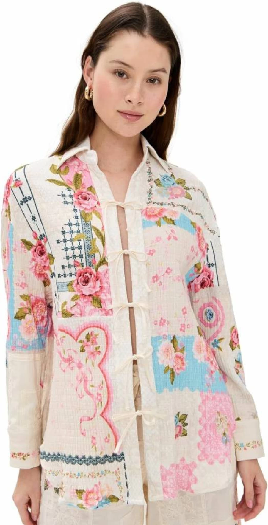 AGUA BENDITA Women's Swan Meraki Top - Elegant Floral Embroidered Blouse for Women