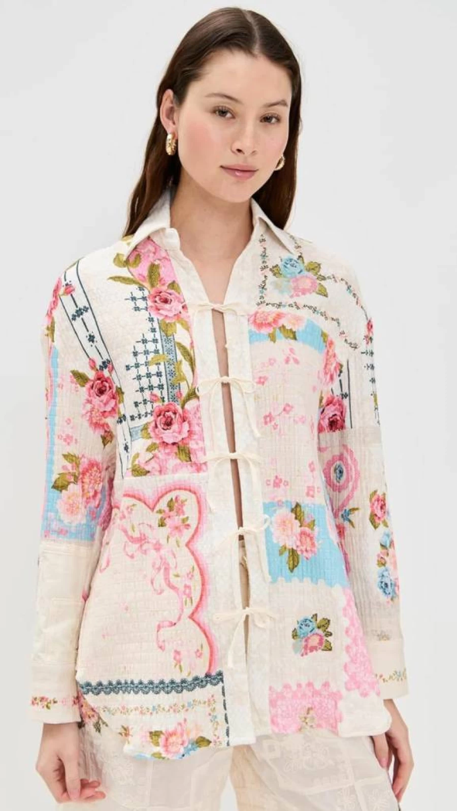 AGUA BENDITA Women's Swan Meraki Top - Elegant Floral Embroidered Blouse for Women