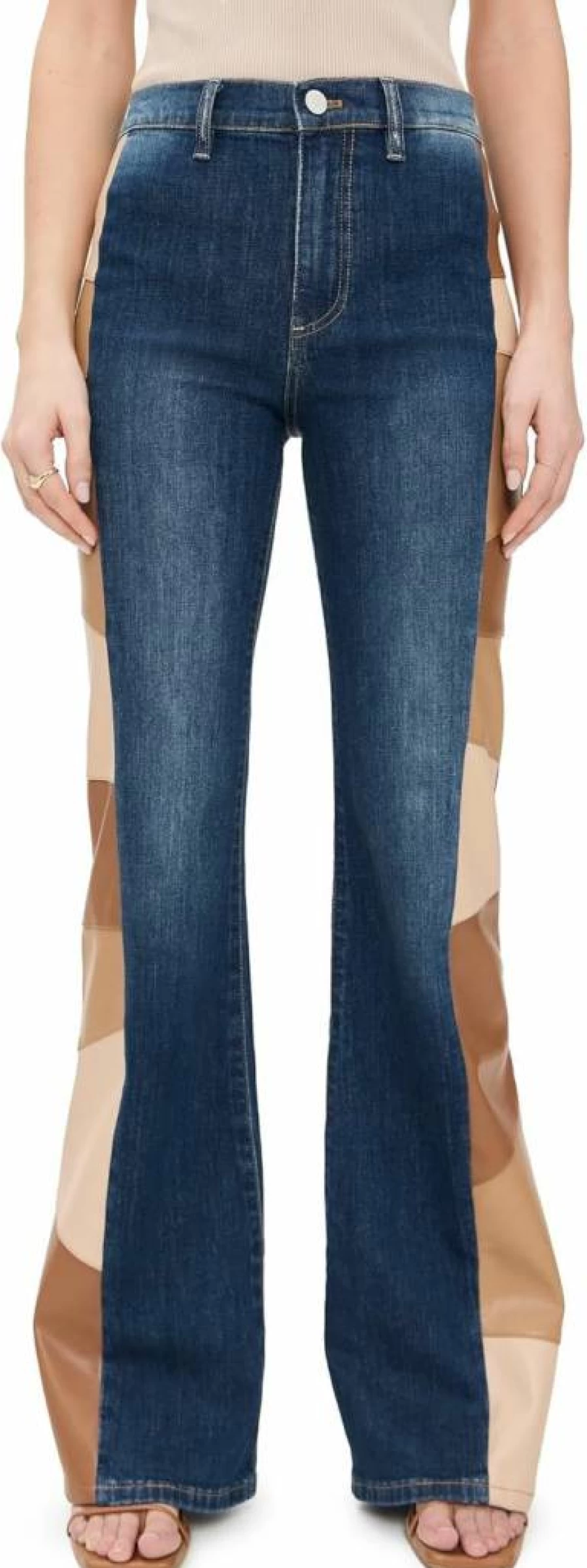 alice + olivia Women's Vegan Leather Patchwork Denim Jeans - Stylish High-Waist Designer Pants
