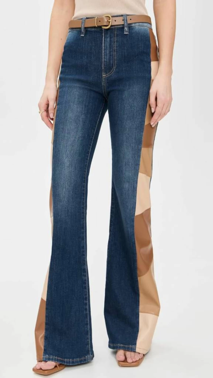 alice + olivia Women's Vegan Leather Patchwork Denim Jeans - Stylish High-Waist Designer Pants