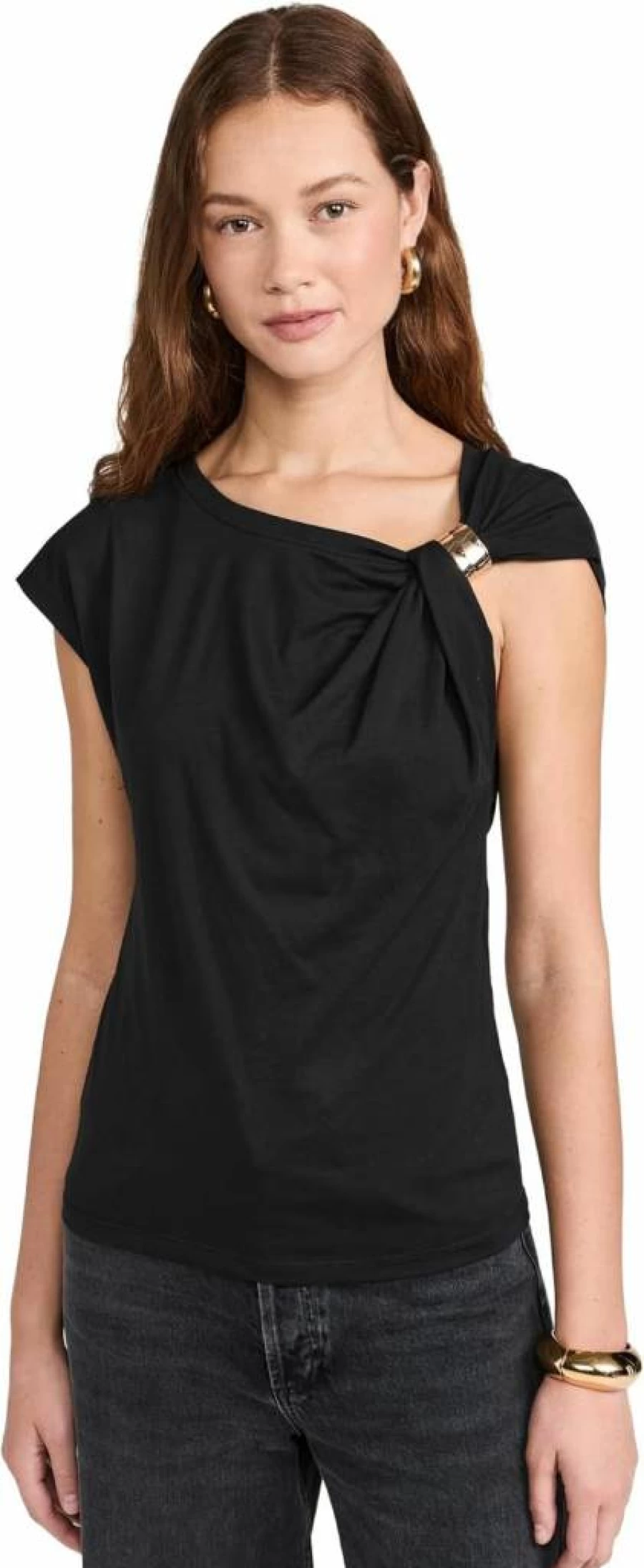 Pixie Market Women's Olympia Gold Short Sleeve T-Shirt with Cuff Detail