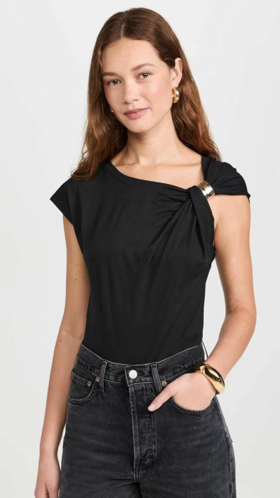 Pixie Market Women's Olympia Gold Short Sleeve T-Shirt with Cuff Detail