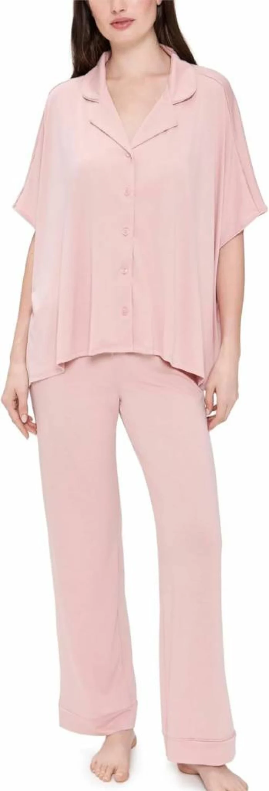 Flora Nikrooz Women's Solid Color Knit Caftan Pajama Set - Comfortable Sleepwear Loungewear