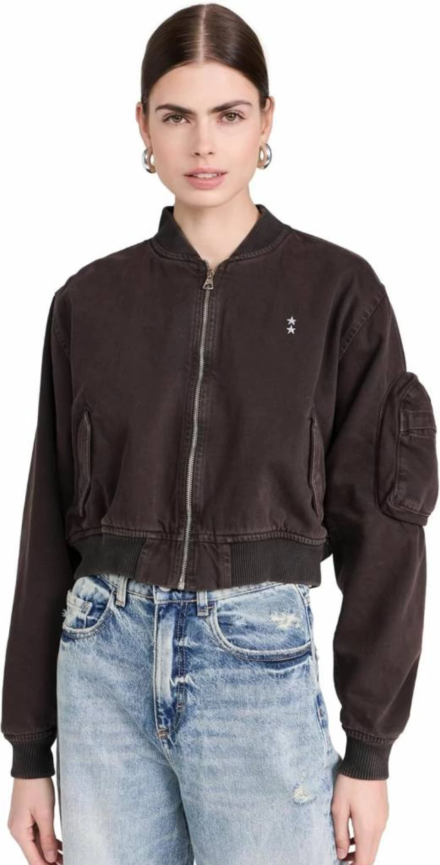 ICON DENIM LA Women's Vintage Ivy Washed Denim Bomber Jacket