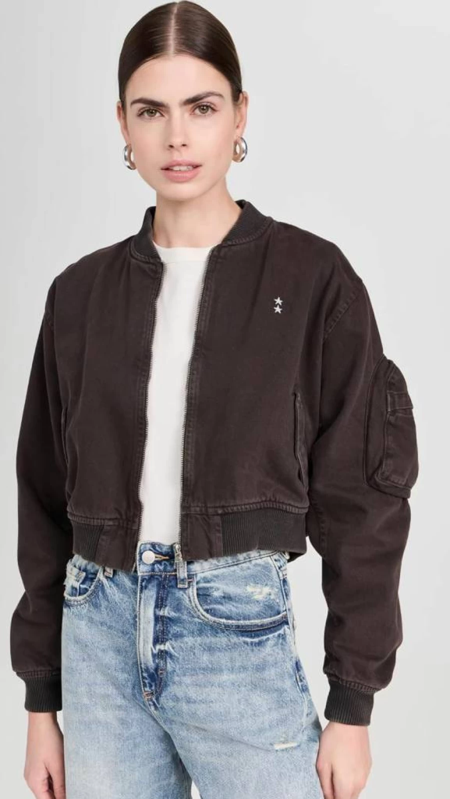 ICON DENIM LA Women's Vintage Ivy Washed Denim Bomber Jacket