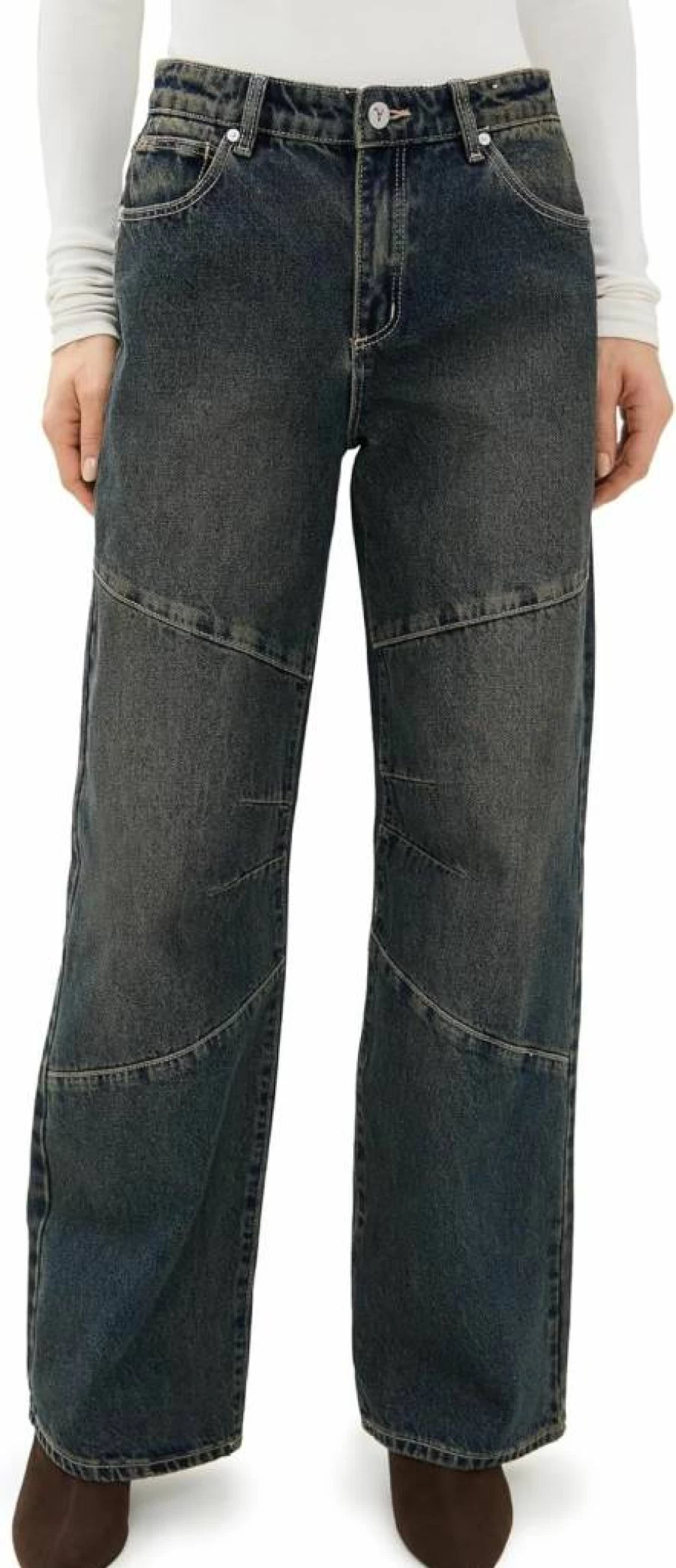 ABRAND Women's Distressed 95% Cotton Baggy Jeans - Quinn Worn Look High Waisted Relaxed Fit