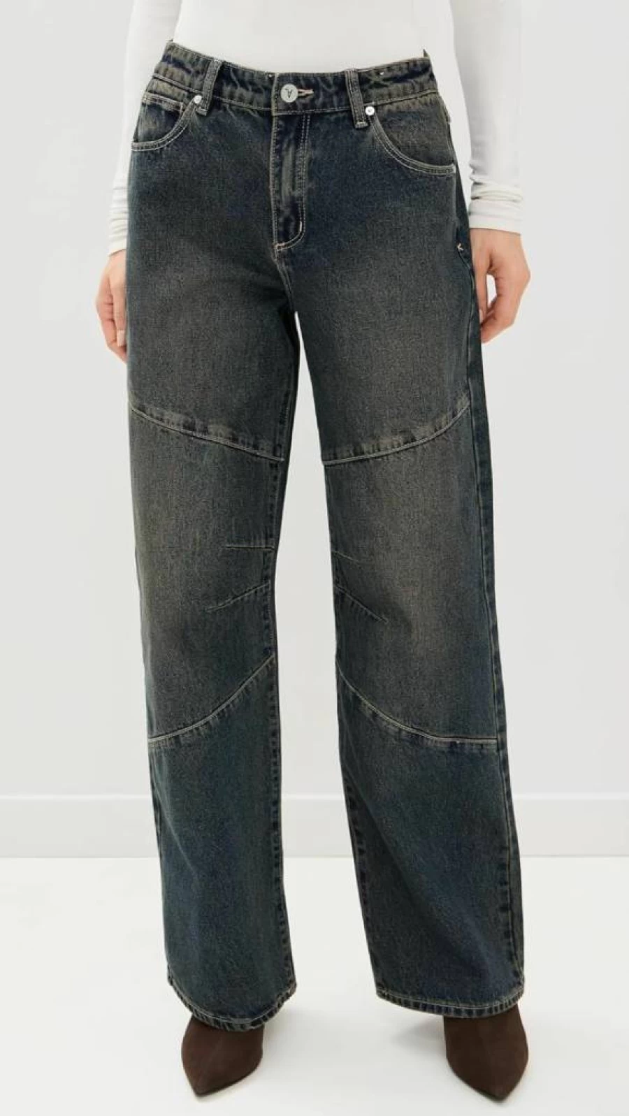 ABRAND Women's Distressed 95% Cotton Baggy Jeans - Quinn Worn Look High Waisted Relaxed Fit