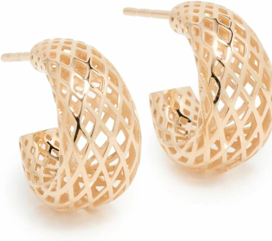 EF Collection 14K Gold Woven Jumbo Dome Huggie Earrings for Women