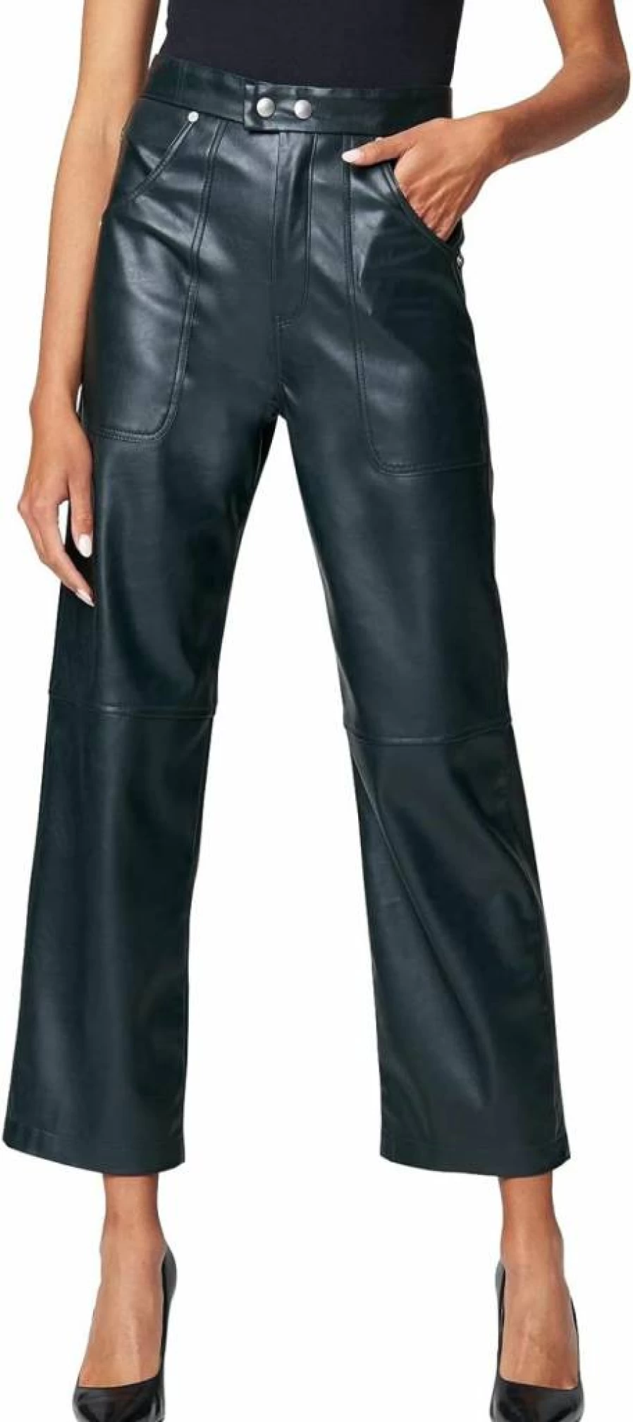 BLANKNYC Women's Vegan Leather Pants - High Waisted Ribcage Straight Leg Baxter Trousers for Luxury Fashion