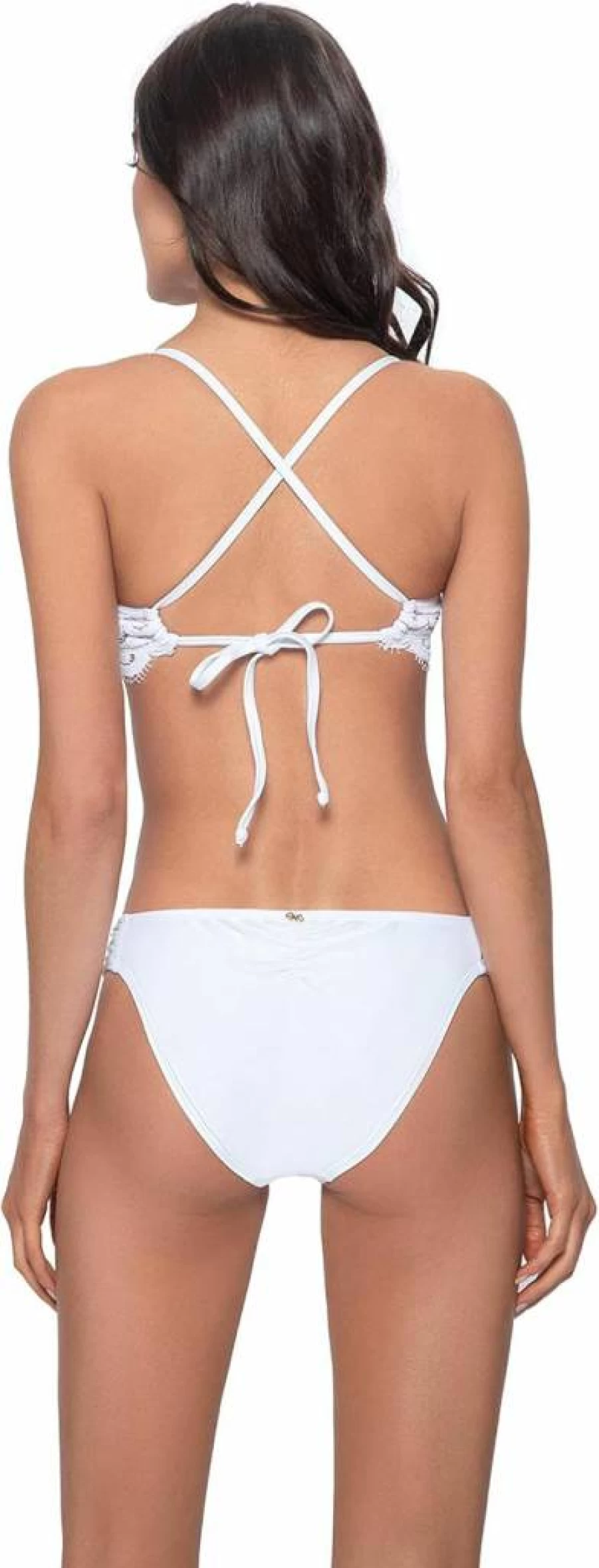 PQ Swim Women's Teeny Cheeky Bikini Bottoms - Low Rise Fanned Design with Midnight Lace Trim